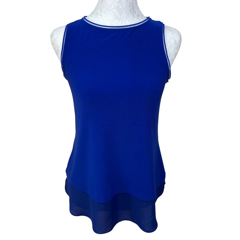 Joseph Ribkoff Blue Sleeveless Double Layer Chiffon Tunic Blouse Womens 4 US